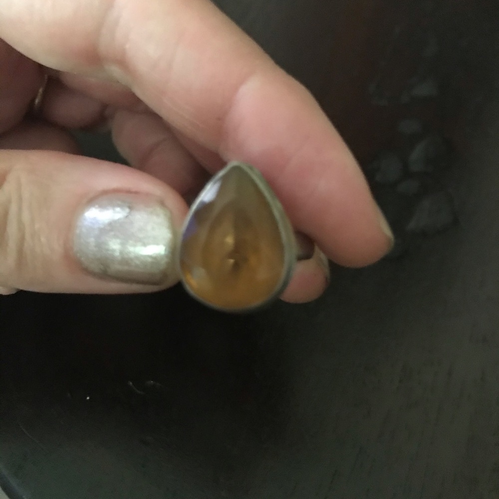 Amber resin ring with 925 silver band